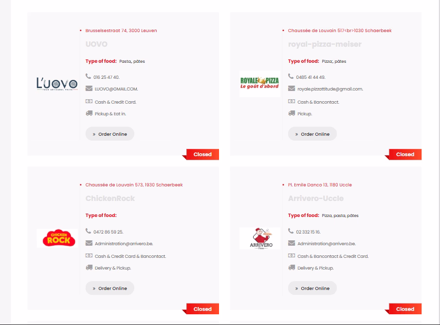 FastCaisse.be/food Online Food Ordering Platform Main Interface